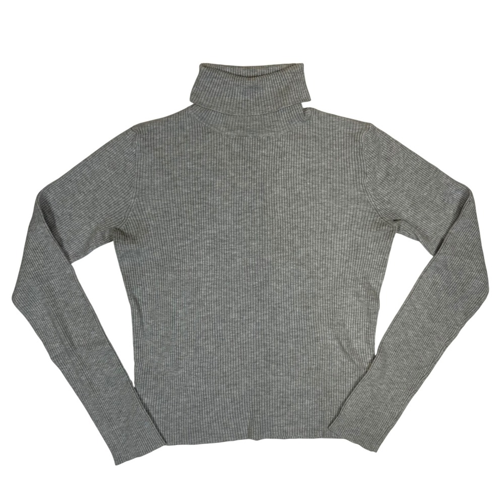 Brandy Melville Womens Grey Ribbed Knit Turtleneck Long Sleeve Sweater Top